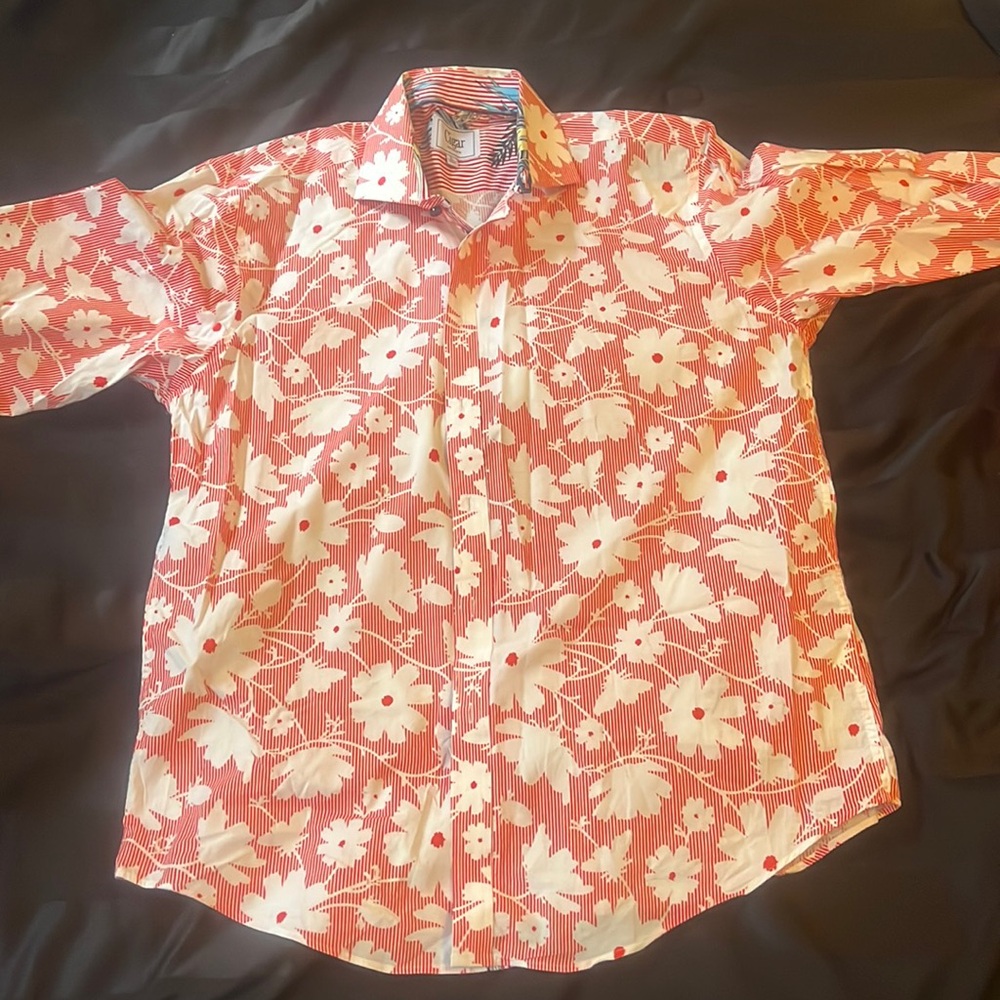 Red And White Unique Flower Button Up - image 1